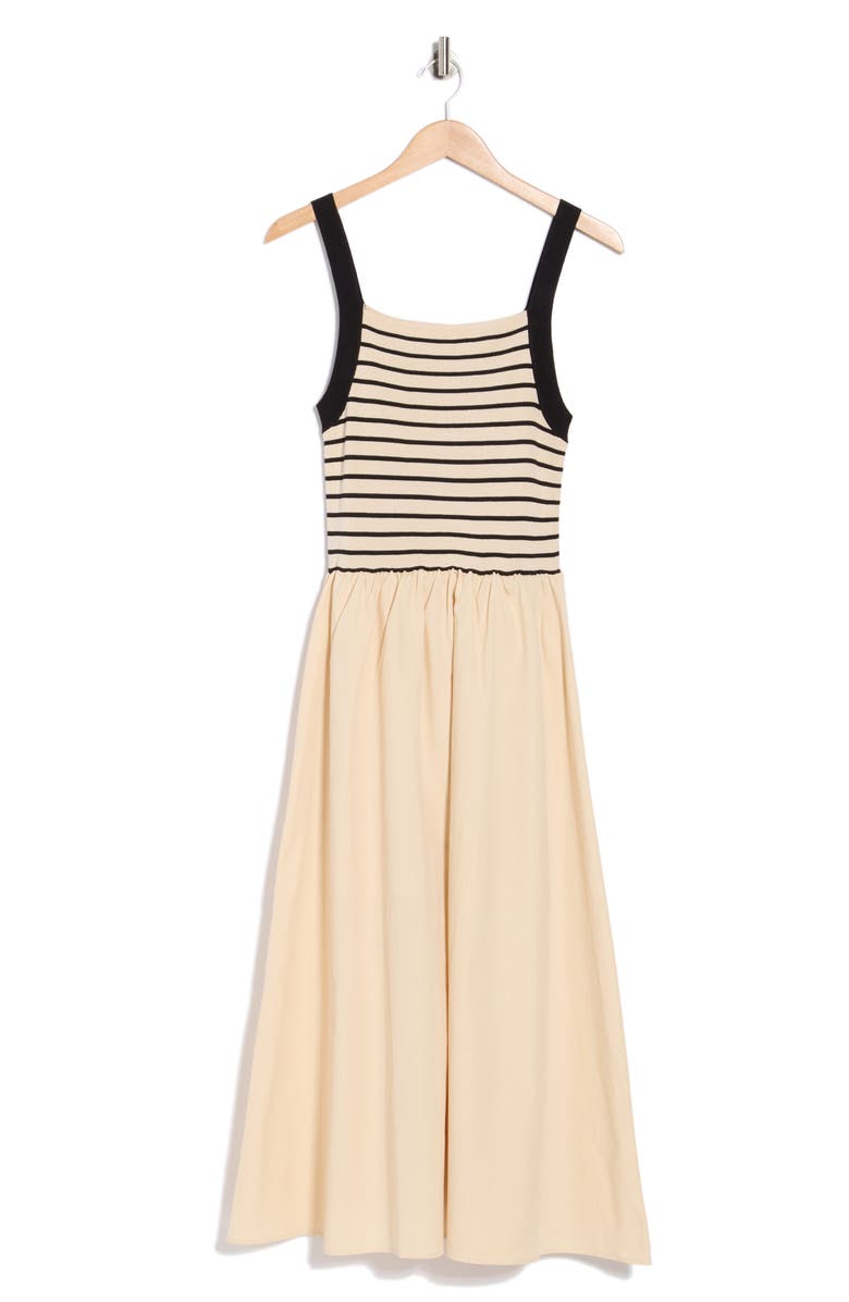 Blu Pepper Stripe Sleeveless Mixed Media Midi Dress, Alternate, color, Light Khaki