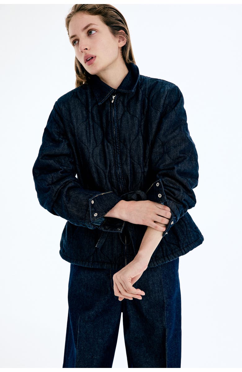 H&M Quilted Denim Jacket, Alternate, color, Dark Denim Blue