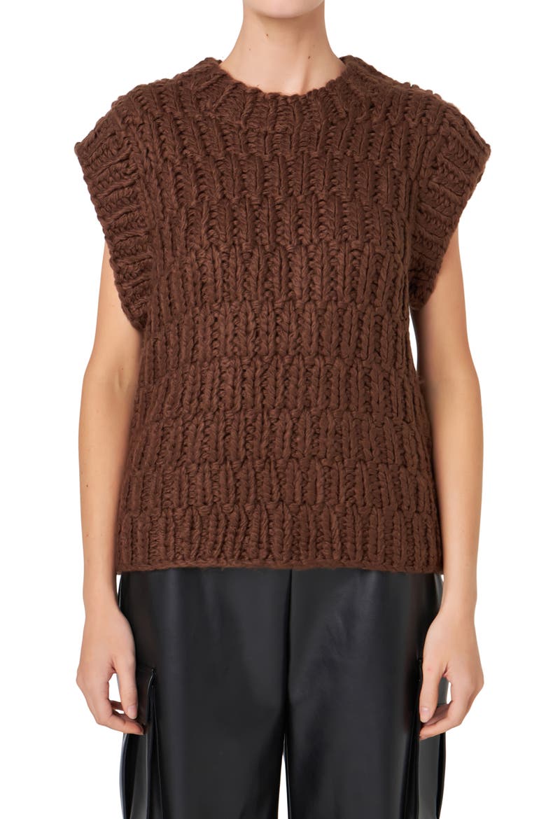 Chunky Cap Sleeve Sweater, Main, color, BROWN