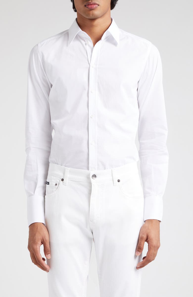 Dolce&Gabbana Cotton Poplin Button-Up Shirt, Main, color, White