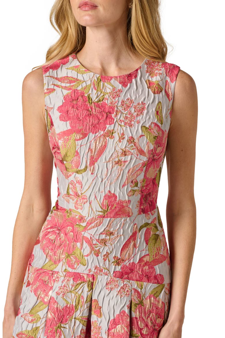 Floral Jacquard Fit & Flare Dress, Alternate, color, PINK/ BLUE MULTI