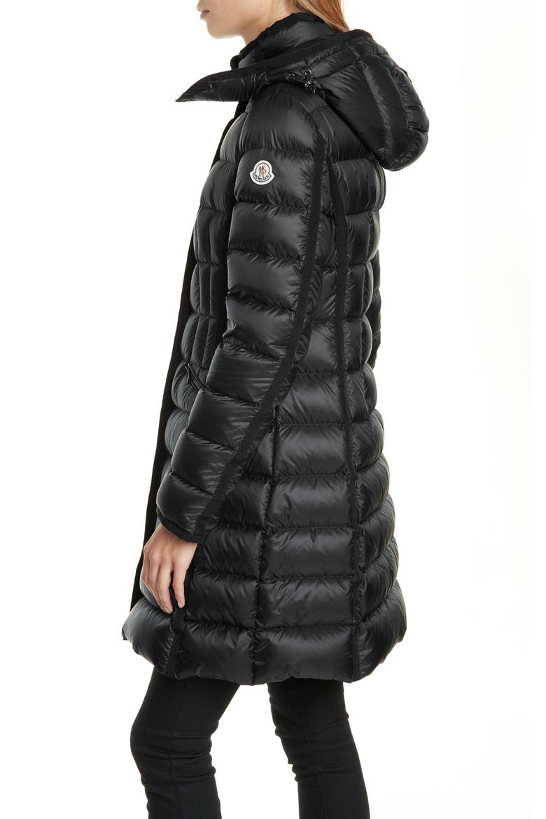 Hermine Grosgrain Trim Quilted Down Puffer Coat, Alternate, color, BLACK