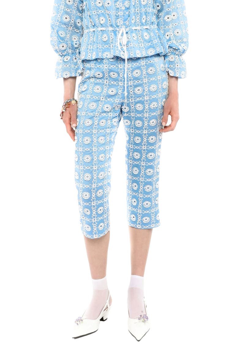 Lattice Lace Embroidery Capri Pants, Alternate, color, BABY BLUE