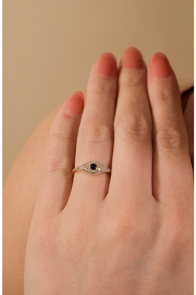 Mozzie Cubic Zirconia Evil Eye Ring, Alternate, color, GOLD