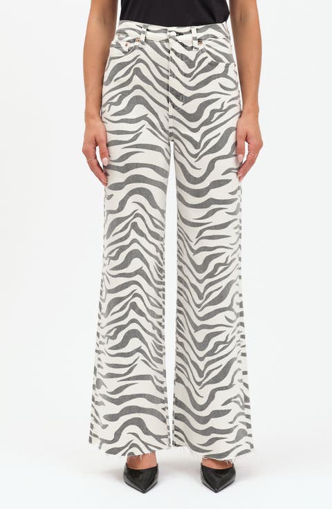 Far Out High Waist Raw Hem Wide Leg Jeans (Zebra)