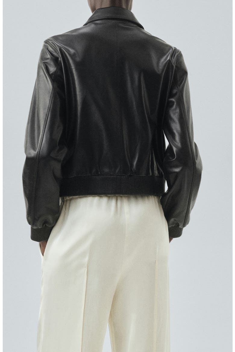 Selection Leather Bomber Jacket, Alternate, color, BLACK
