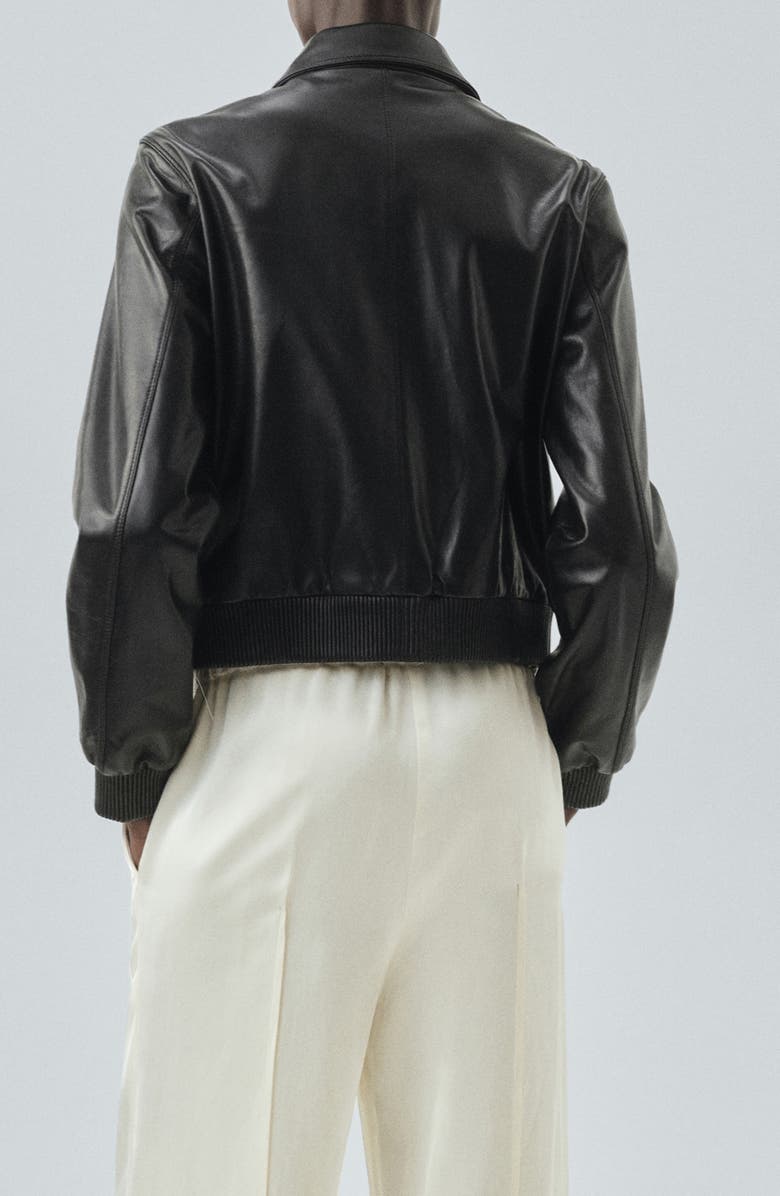 MANGO Selection Leather Bomber Jacket, Alternate, color, Black