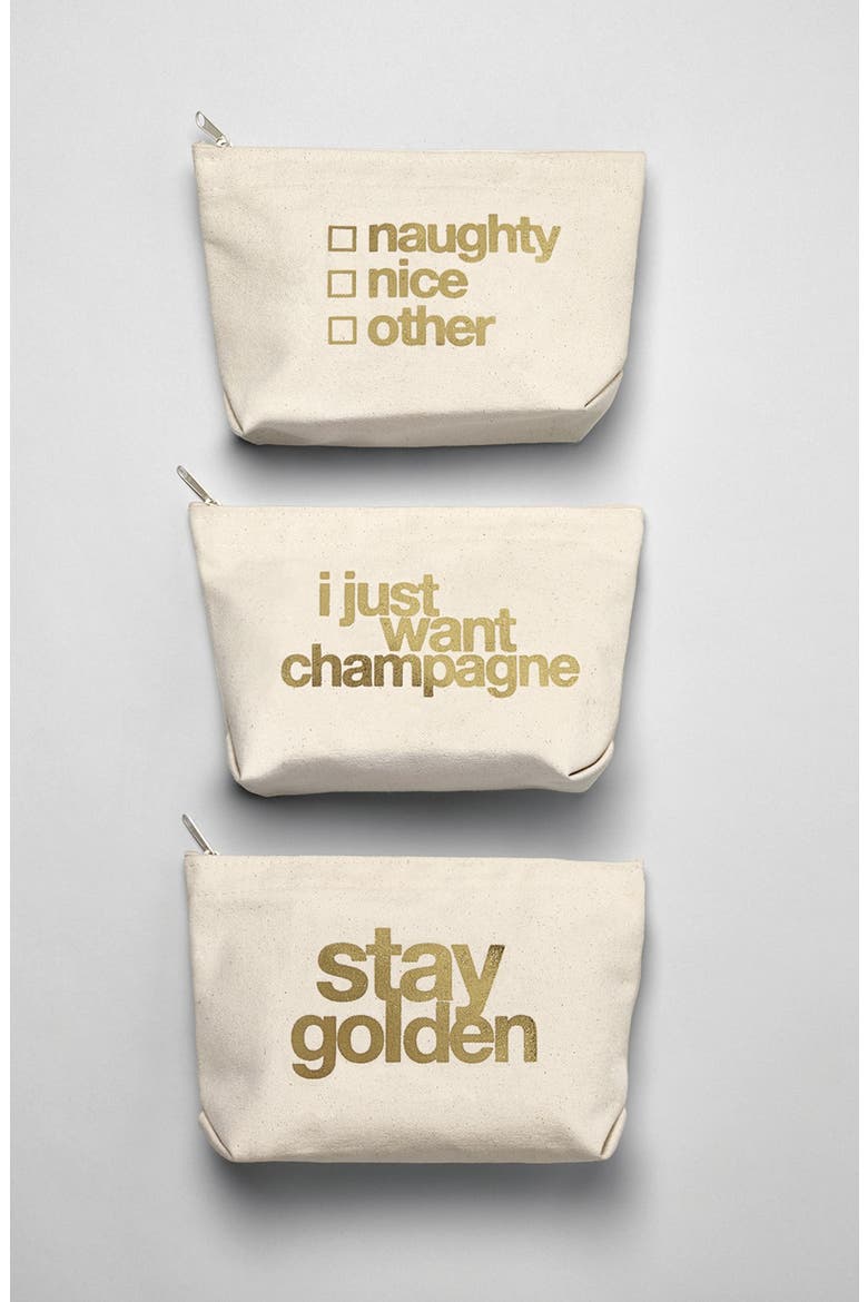 Canvas Zip Pouch, Alternate, color, GOLD - STAY GOLDEN