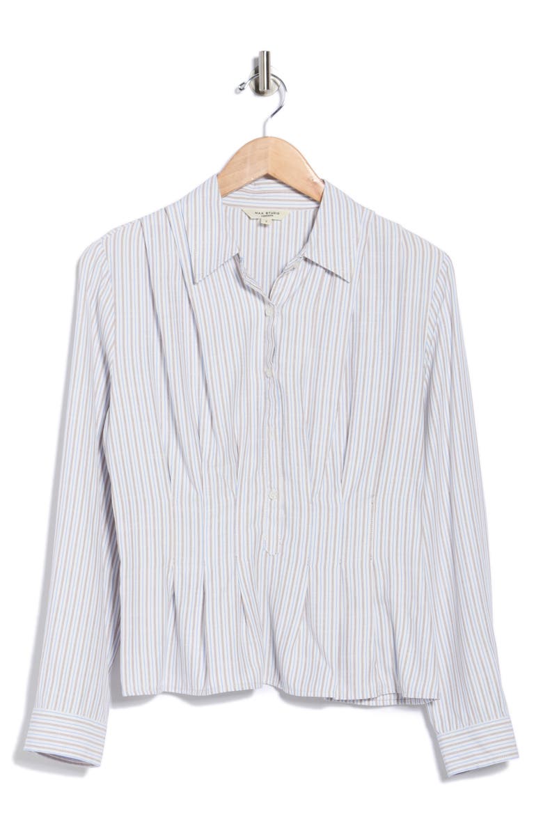 MAX STUDIO Pleat Front Button-Up Shirt, Alternate, color, White/ Brown/ Blue