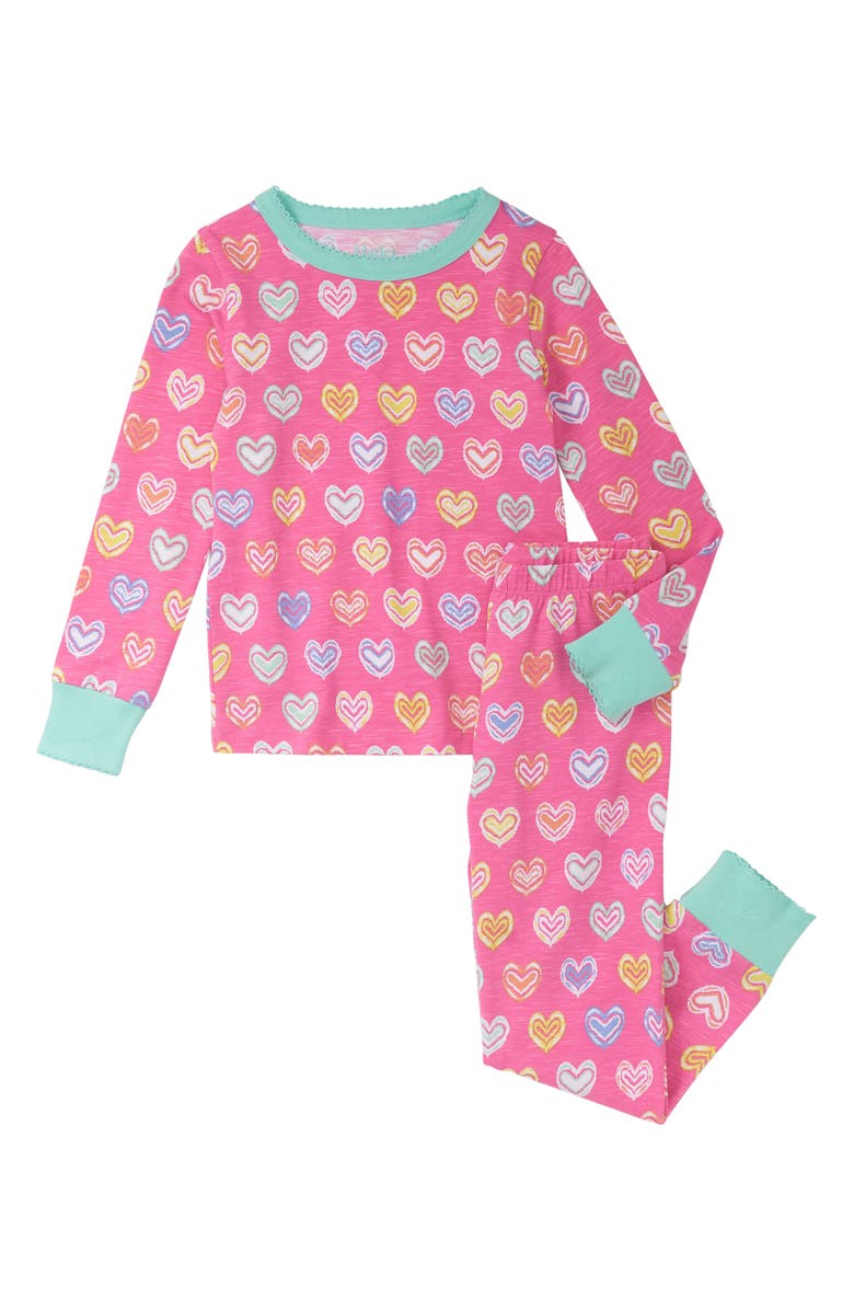 Hatley Kids' Shibori Hearts Fitted Two-Piece Organic Cotton Pajamas, Main, color, 