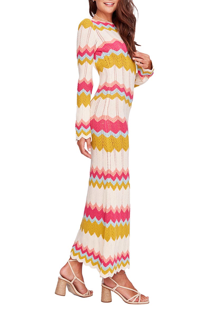 Piper Long Sleeve Herringbone Pointelle Cover-Up Sweater Dress, Alternate, color, PINK MULTI