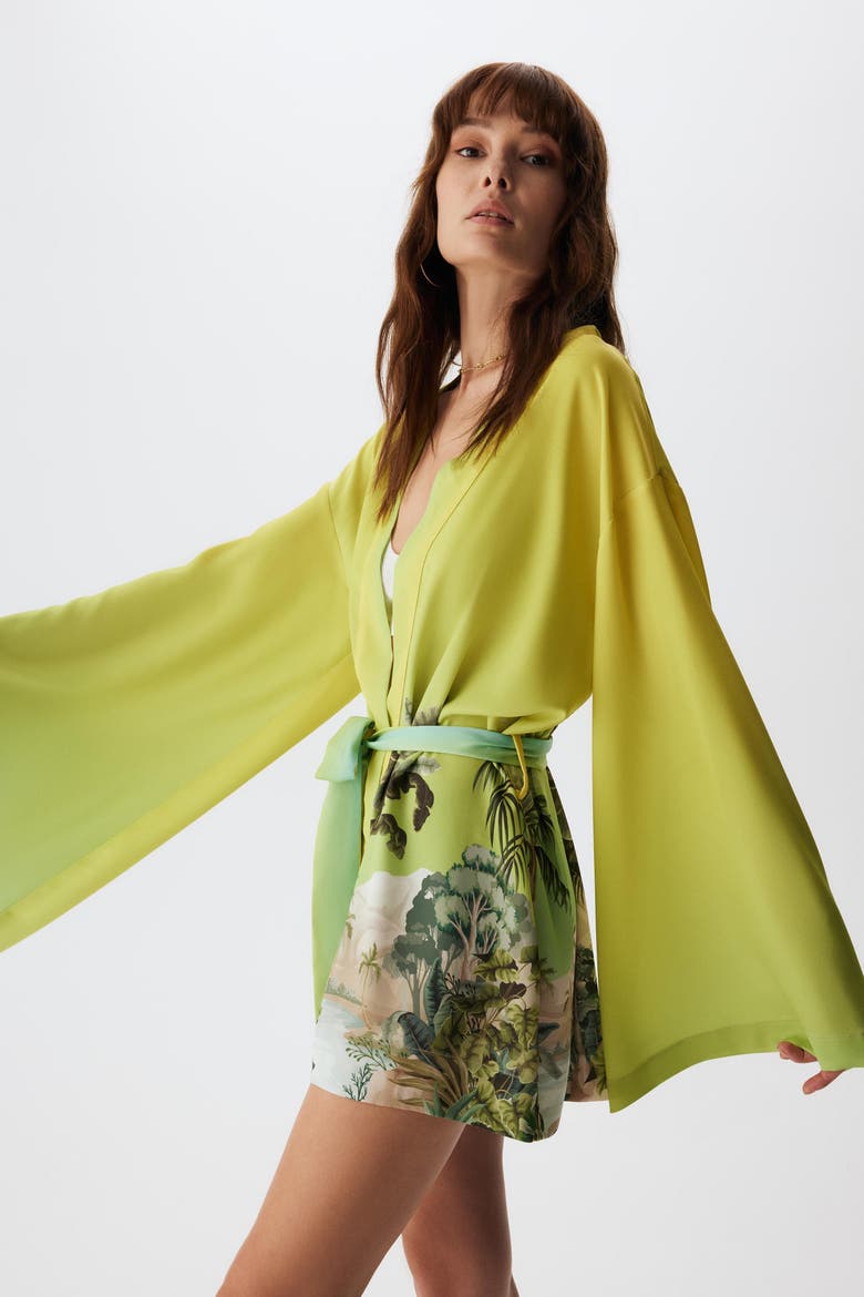 Botanica Long Sleeve Short Caftan, Alternate, color, Botanic Print