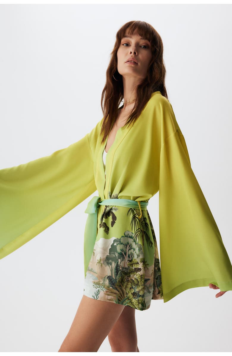 Je Te Veux Botanica Long Sleeve Short Caftan, Alternate, color, Botanic Print