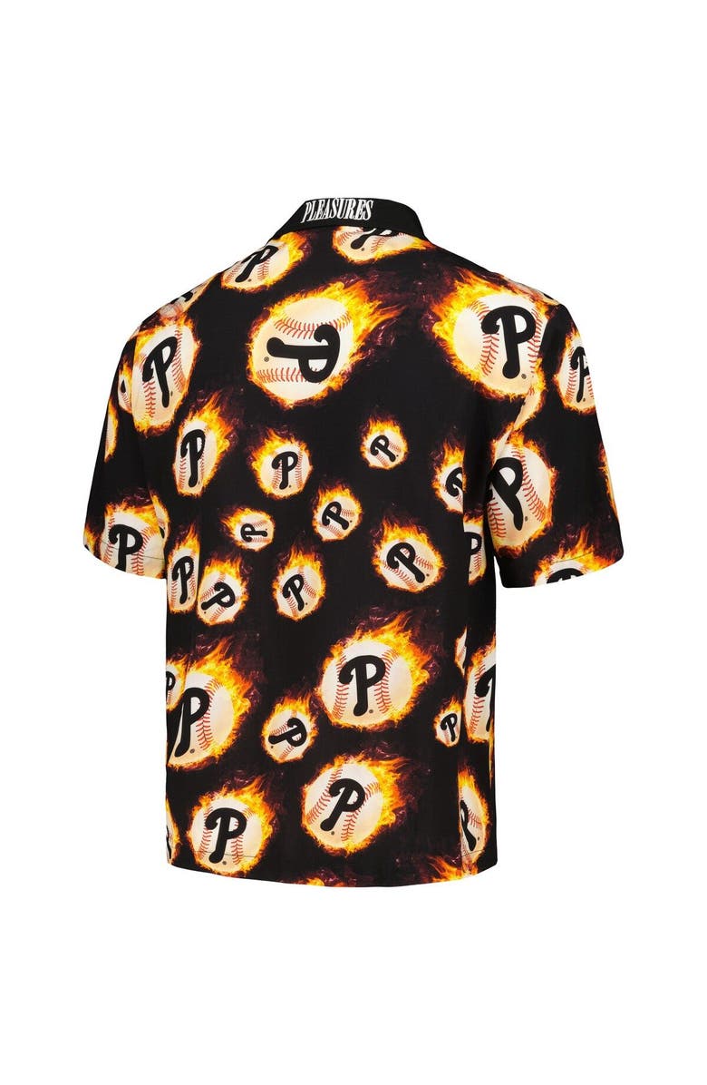 PLEASURES Men's PLEASURES Black Philadelphia Phillies Flame Fireball Button-Up Shirt, Alternate, color, Black