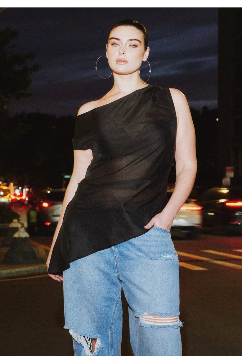 Off The Shoulder Sheer Top, Main, color, BLACK ONYX