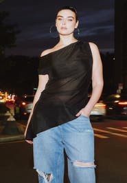 ELOQUII Off The Shoulder Sheer Top