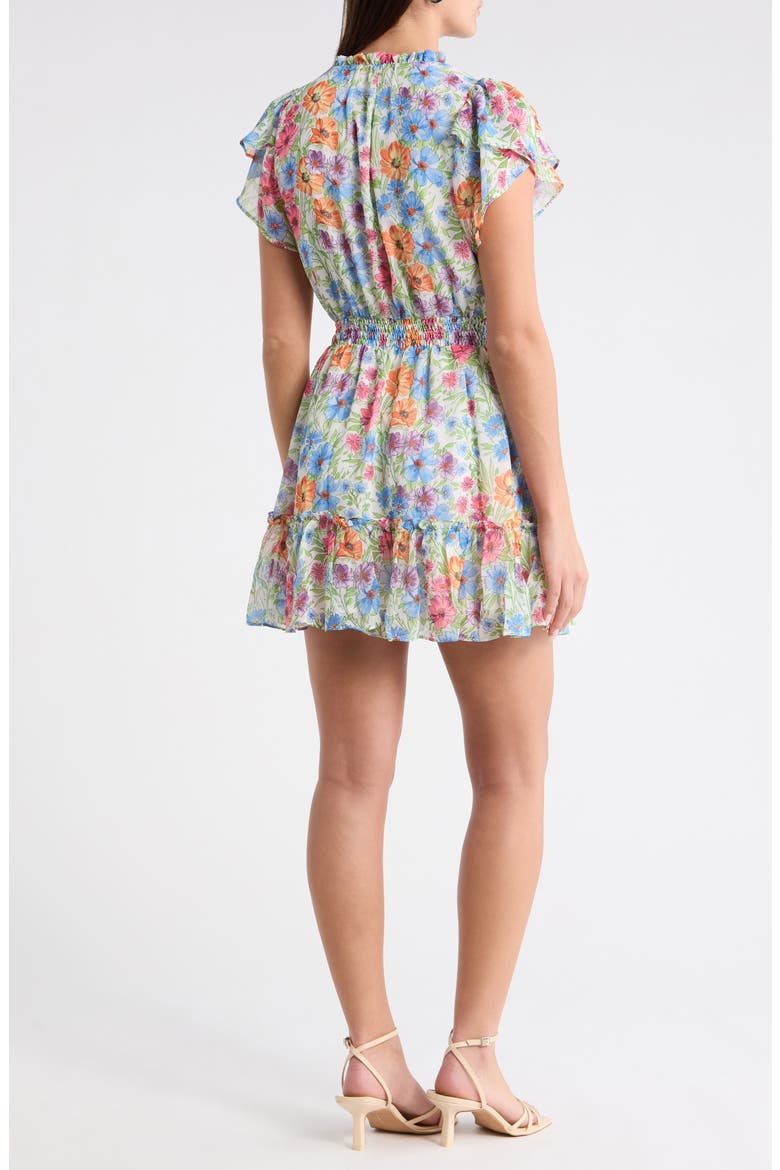 Ezia Garden Floral Print Ruffle Minidress, Alternate, color, BLUE-PINK