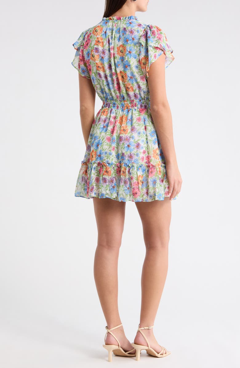 SUGARLIPS Ezia Garden Floral Print Ruffle Minidress, Alternate, color, Blue-Pink
