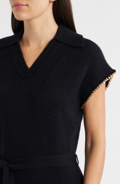 Zoe And Claire Chain Trim Tie Belt Midi Dress In Black