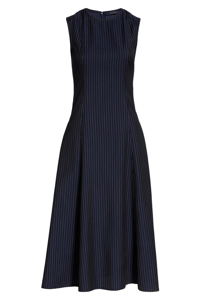 Pinstripe Midi Dress, Alternate, color, NAVY PINSTRIPE 2