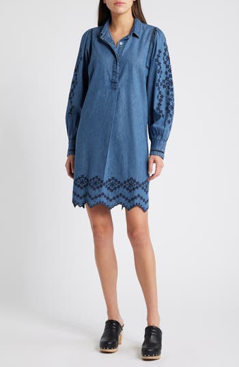 【PORTERNA】Rail denim long one piece Rory, Maxi Shirtdress, Vintage Denim Wash | Frank & Eileen