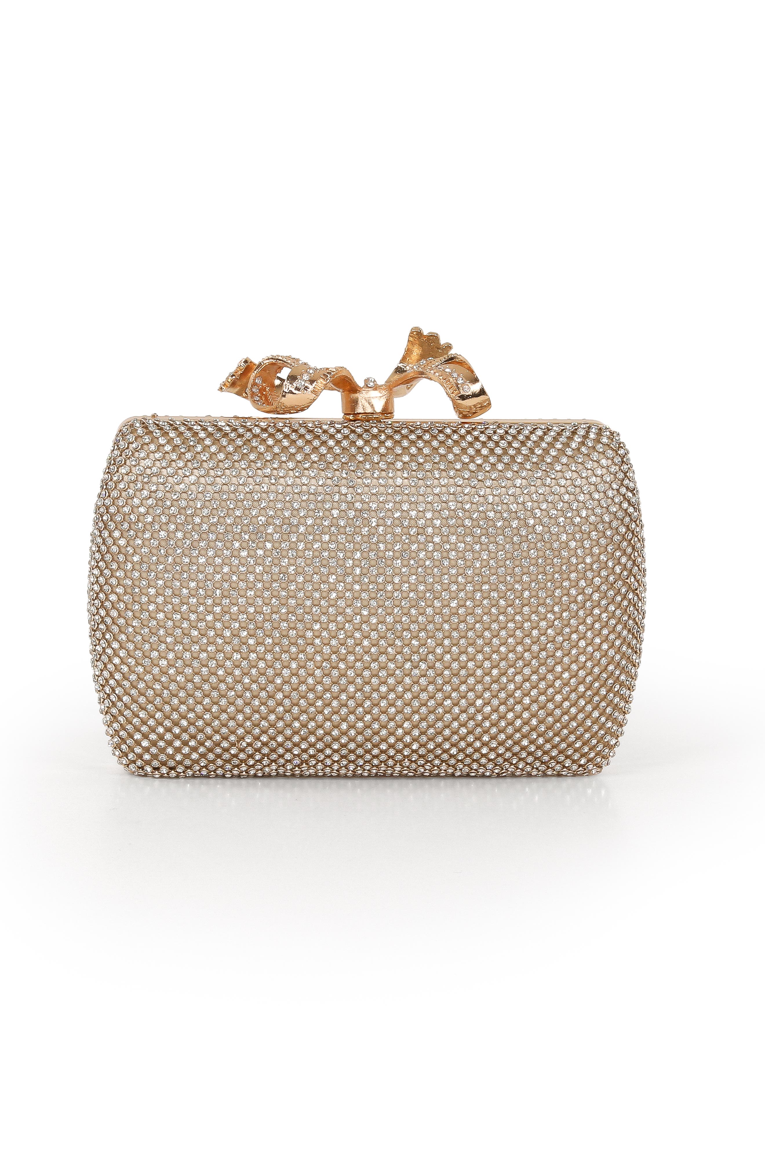 Jewel Badgley Mischka Cassia Crystal Minaudiere w. Bow Clasp, Alternate, color, Gold