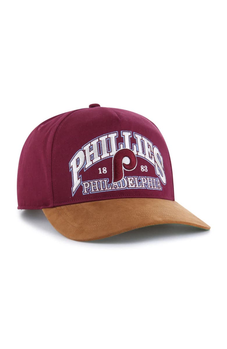 '47 Men's '47 Burgundy/Brown Philadelphia Phillies Cooperstown Break Wood Suede Hitch Adjustable Hat, Alternate, color, Burgundy