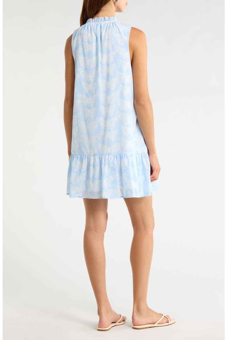 Aubry Berity Butterfly Print Ruffle Trim Shift Dress, Alternate, color, WHITE-BLUE