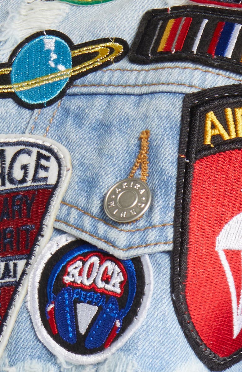 AZALEA WANG Patch Fringe Denim Jacket, Alternate, color, 