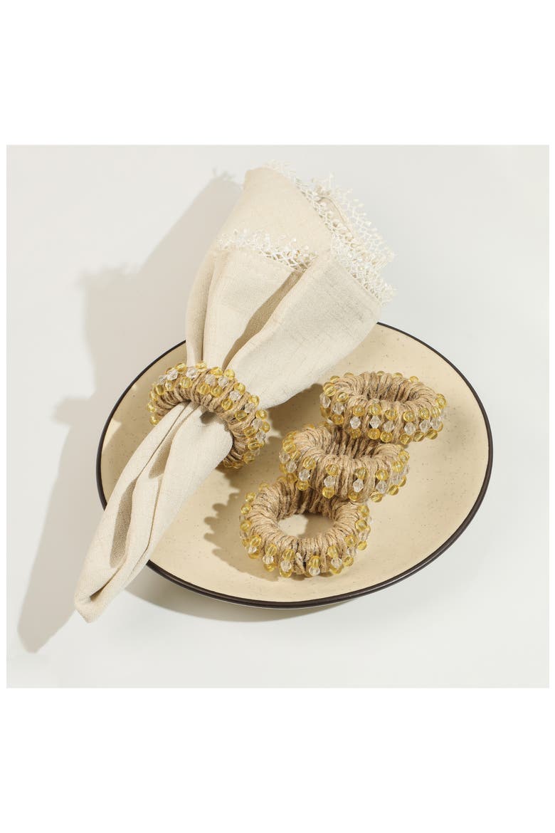 Golden Jute Circlet Set of 4 Napkin Rings, Alternate, color, BROWN