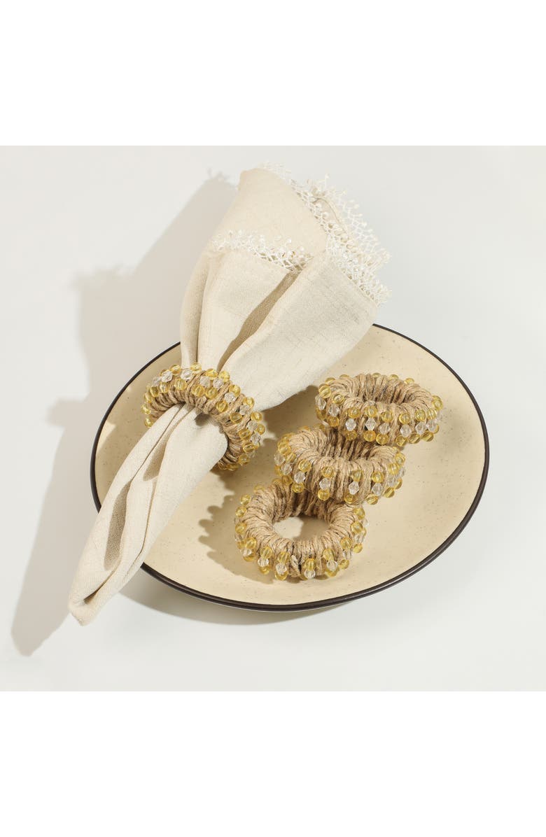 Tiramisu Golden Jute Circlet Set of 4 Napkin Rings, Alternate, color, Brown