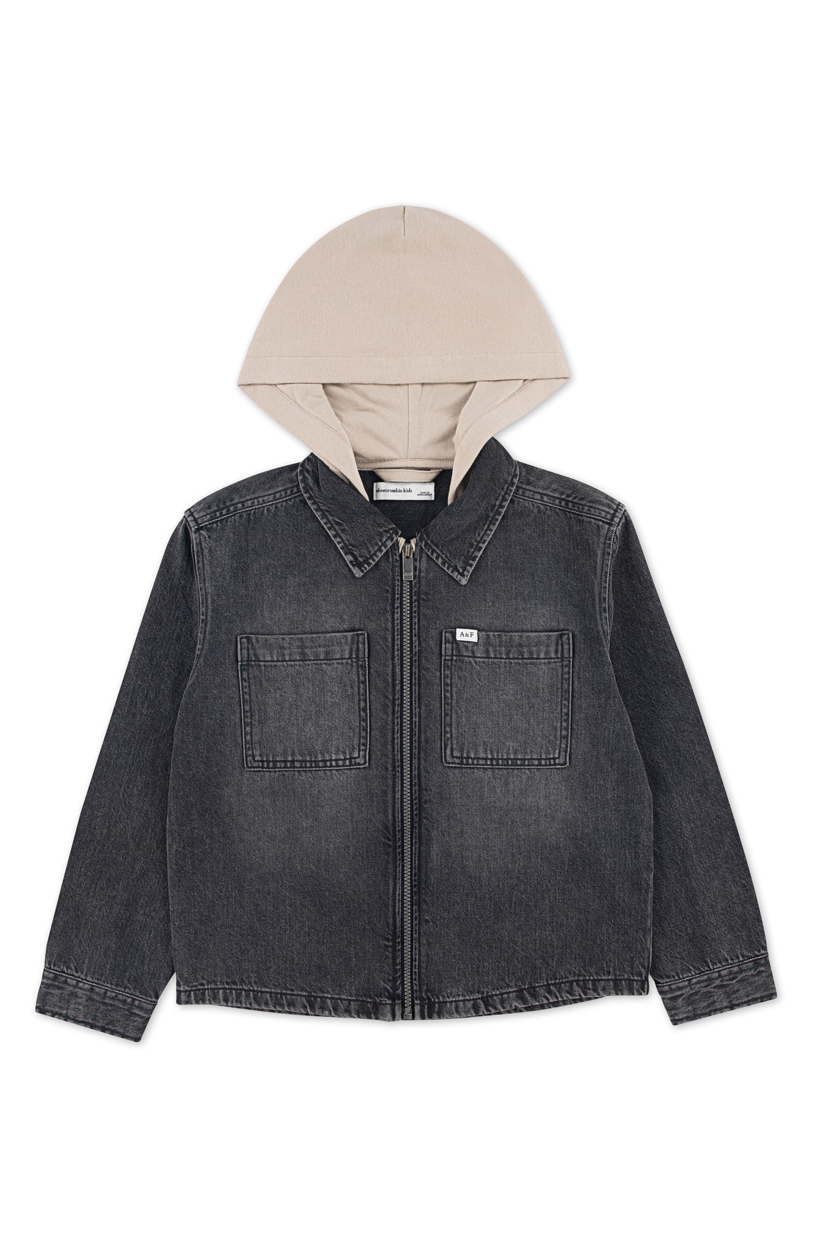 abercrombie kids Kids' Hooded Zip Denim Jacket in Vibe 