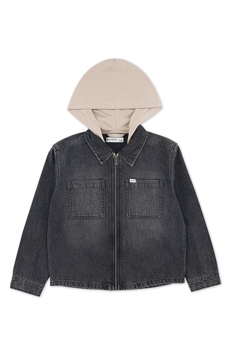 abercrombie kids Kids' Hooded Zip Denim Jacket, Main, color, Vibe