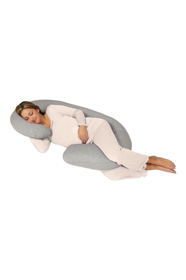 Snoogle Chic Full Body Pregnancy Support Pillow with Jersey Cover, Alternate, color, HEATHER GREY