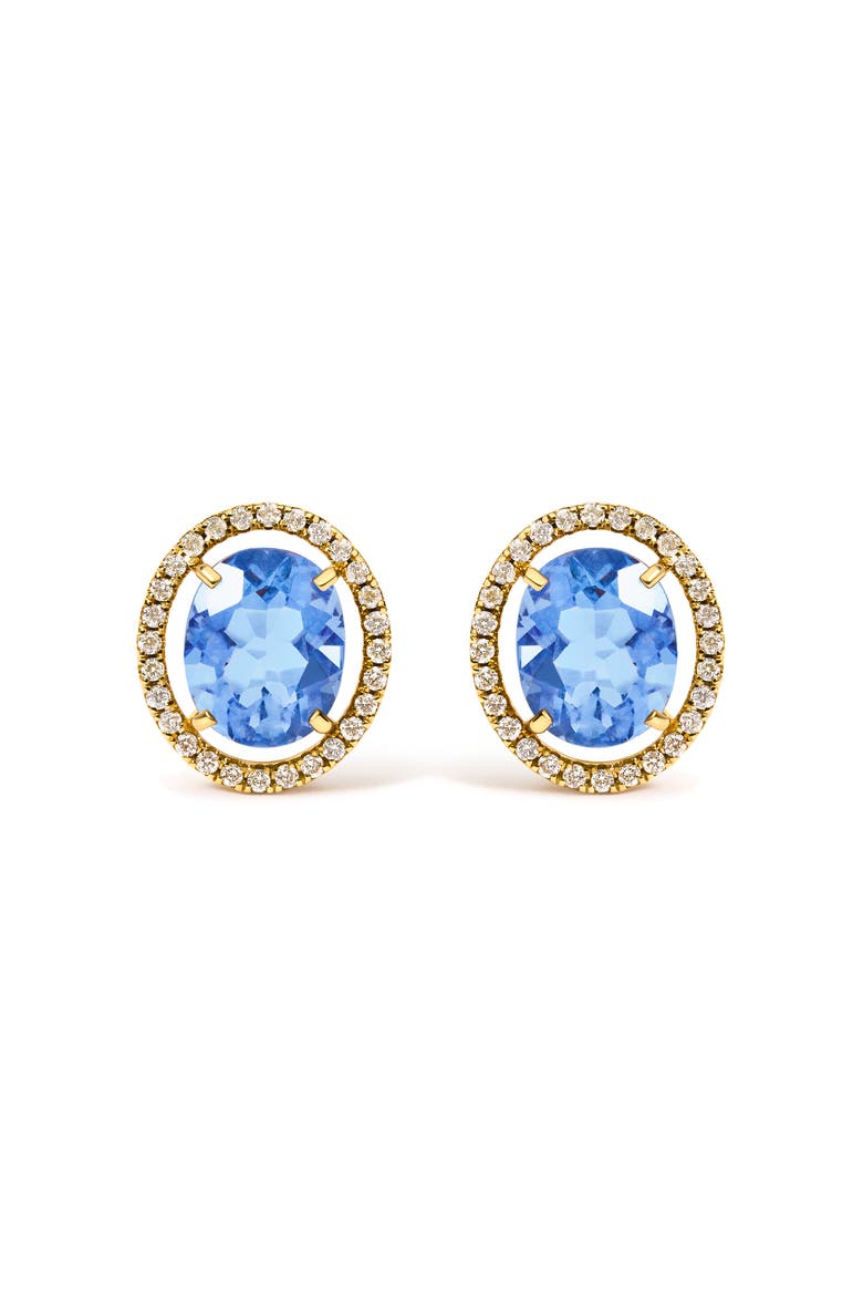 18K Yellow Gold 8X10 MM Blue Fluorite Oval and 1/2 Cttw Diamond Halo Stud Earrings, Main, color, Yellow Gold
