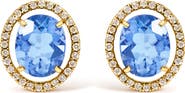 Haus of Brilliance 18K Yellow Gold 8X10 MM Blue Fluorite Oval and 1/2 Cttw Diamond Halo Stud Earrings