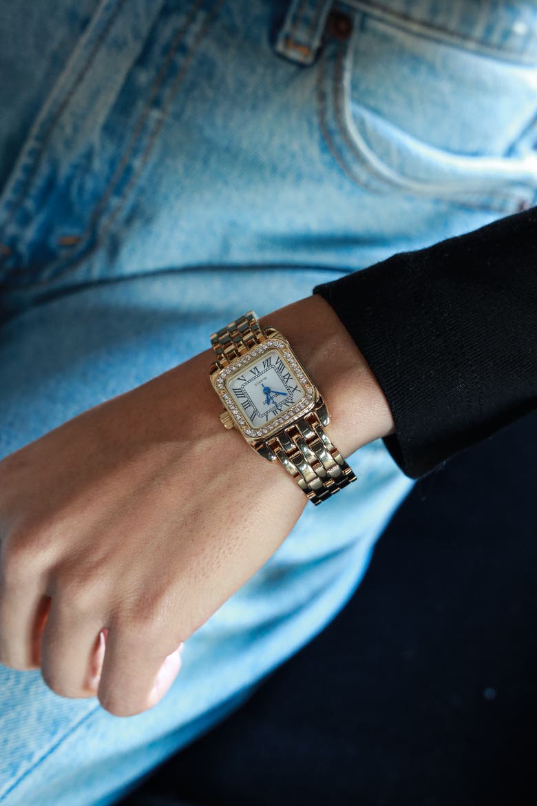 Panther Small Crystal Square Tank Bracelet Watch- 24MM, Alternate, color, Gold