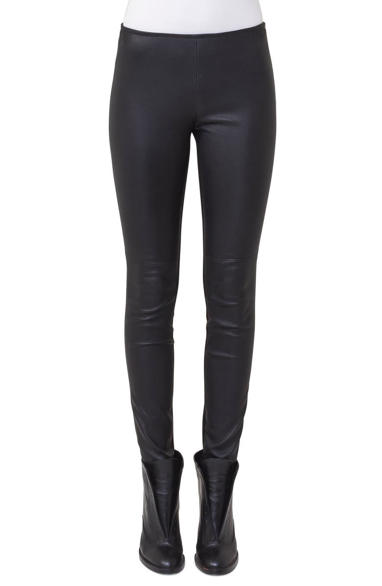 Akris punto Lambskin Leather & Knit Pants, Main, color,