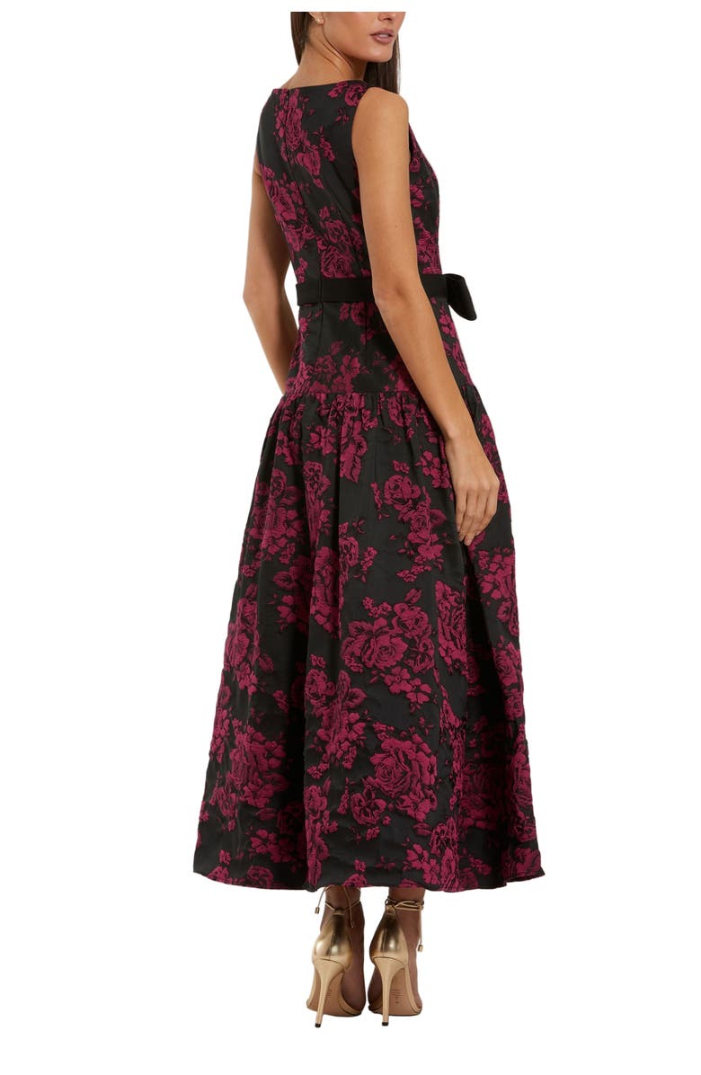 Mac Duggal Brocade Sleeveless Midi Dress With Satin Bow, Alternate, color, Magenta Multi