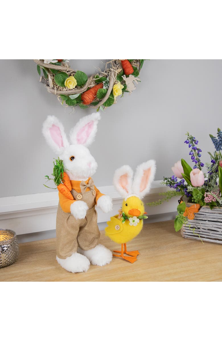 Northlight Plush Standing Boy Rabbit with Overalls Easter Figure - 15" - White and Tan, Alternate, color, White