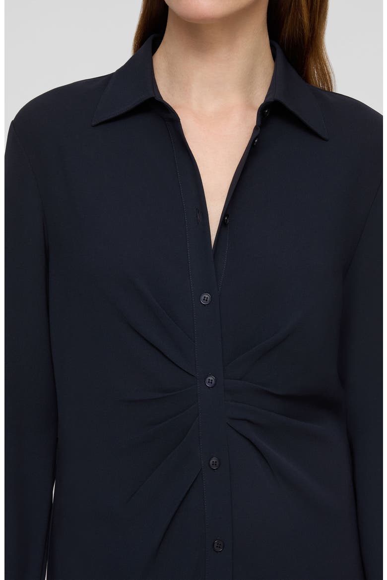 Pleated Waist Long Sleeve Finesse Crepe Shirtdress, Alternate, color, INK