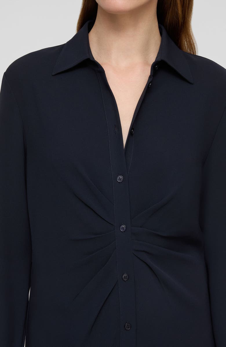 Lafayette 148 New York Pleated Waist Long Sleeve Finesse Crepe Shirtdress, Alternate, color, Ink