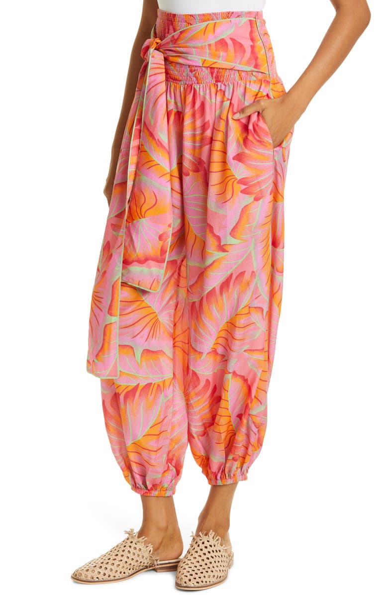 FARM Rio Bright Forest Smocked Waist Pants, Alternate, color, 