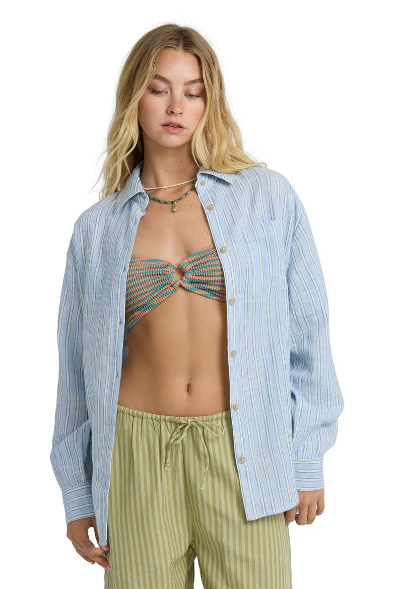 Wanderer Stripe Cotton Button-Up Shirt, Alternate, color, TWILIGHT BLUE