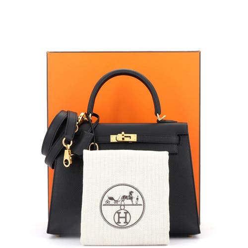 Pre-owned Hermes Hermes Kelly Handbag Black Epsom With Gold Hardware 25 In Black