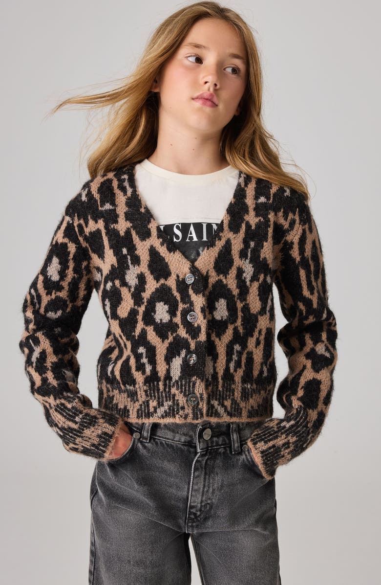 smALLSAINTS by ALLSAINTS Kids' Leopard Jacquard Cardigan, Main, color, 