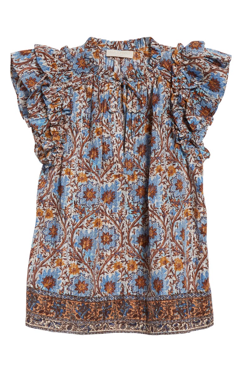 Ulla Johnson Fleur Floral Ruffle Shoulder Split Neck Top, Alternate, color,