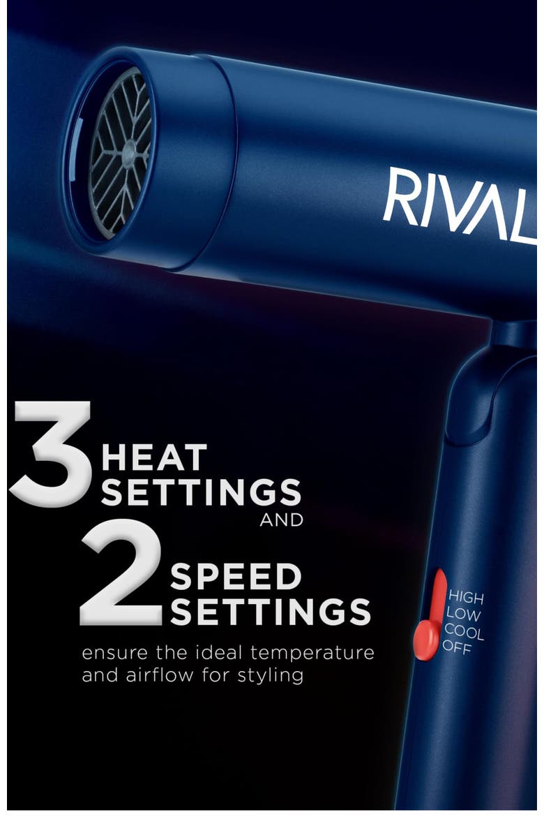 Rival Foldable Lightweight Hair Dryer, Alternate, color, Blue