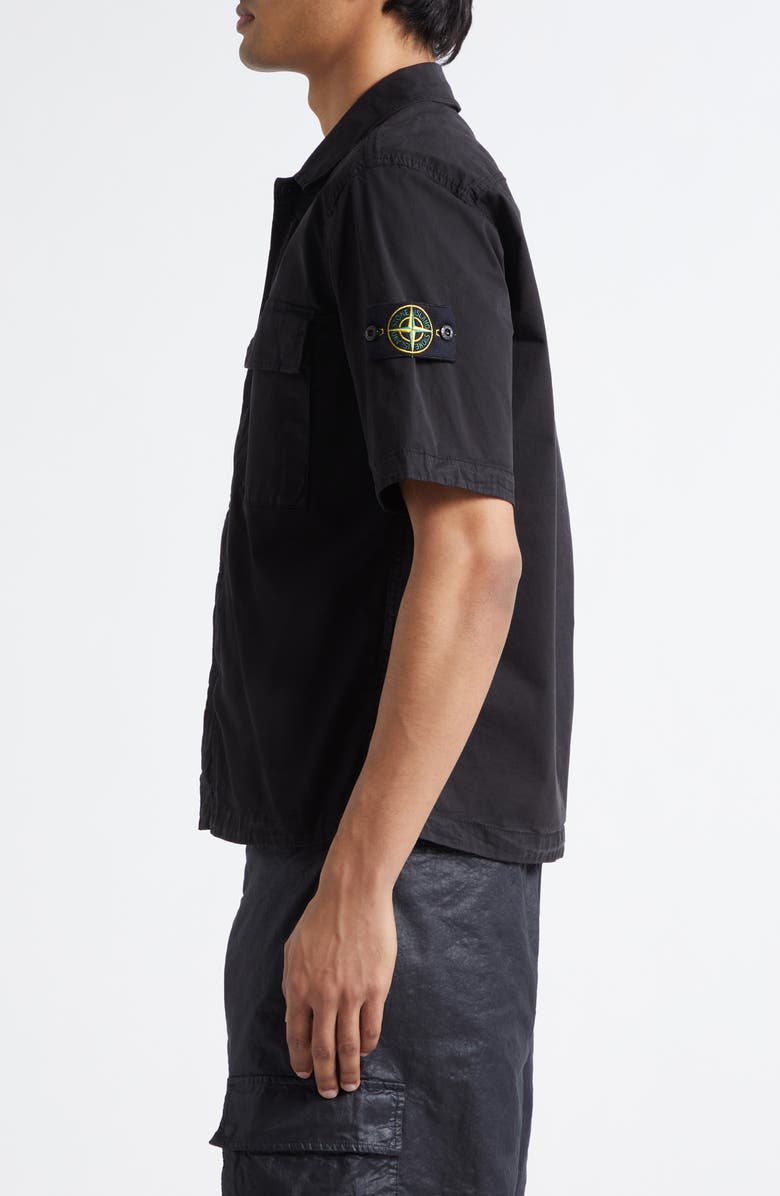 Stone Island Short Sleeve Stretch Cotton Button-Up Shirt, Alternate, color, Black