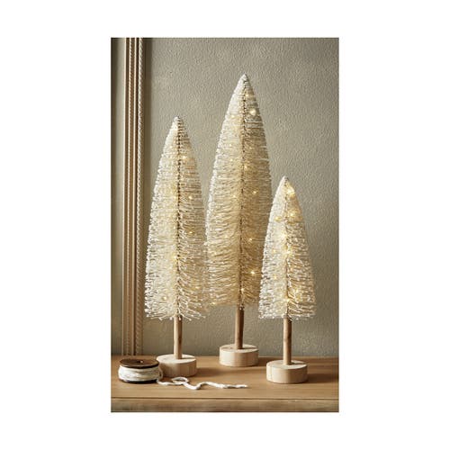 Tag First Snow Lightup Christmas Bottle Brush Tree Set Of 3 In Gold